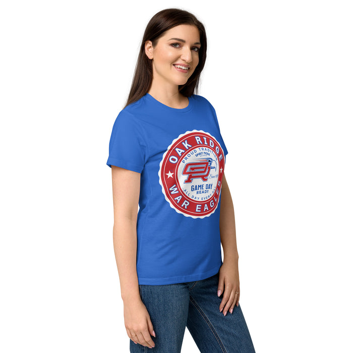 Side view of Oak Ridge High School War Eagles Women's Royal Blue SoftStyle T-shirt 216