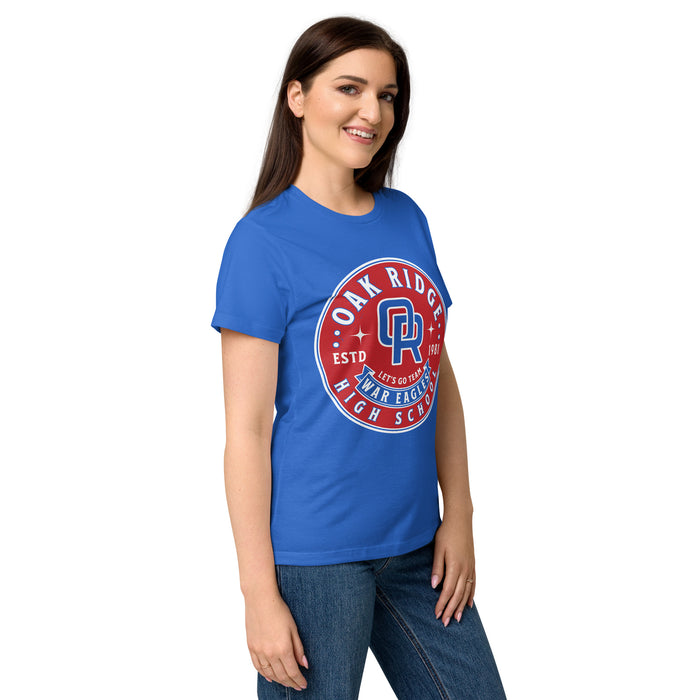 Side view of Oak Ridge High School War Eagles Women's Royal Blue SoftStyle T-shirt 215
