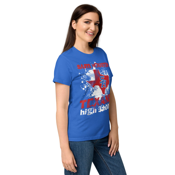 Side view of Sam Houston High School Texans Women's Royal Blue SoftStyle T-shirt 205