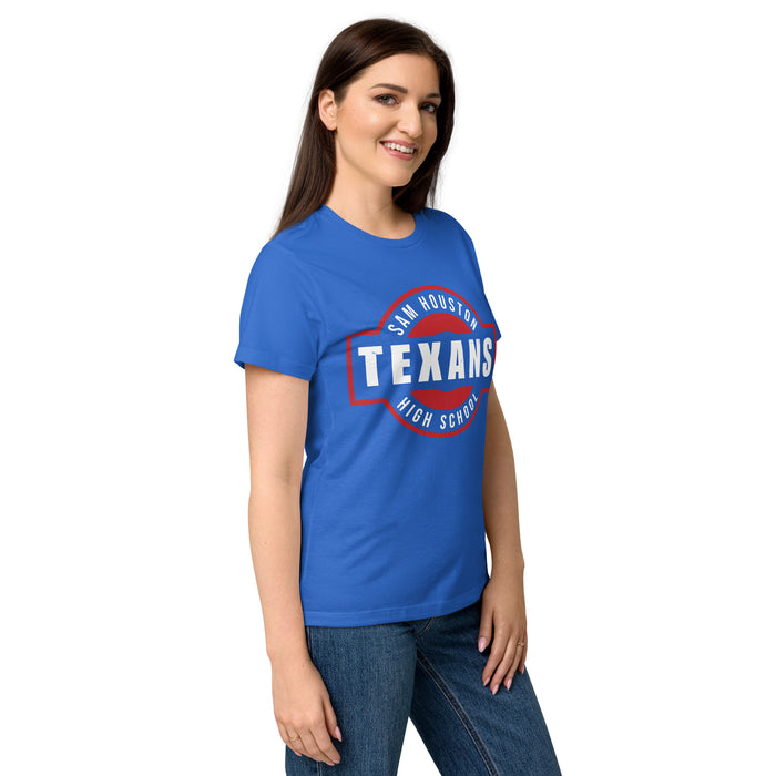 Side view of Sam Houston High School Texans Women's Royal Blue SoftStyle T-shirt 011