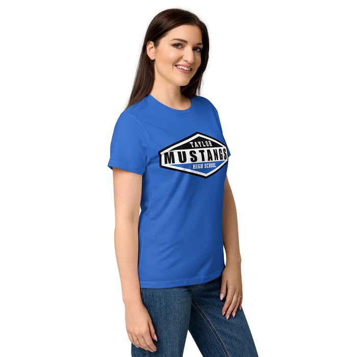 Side view of Taylor High School Mustangs Women's Royal Blue SoftStyle T-shirt 009