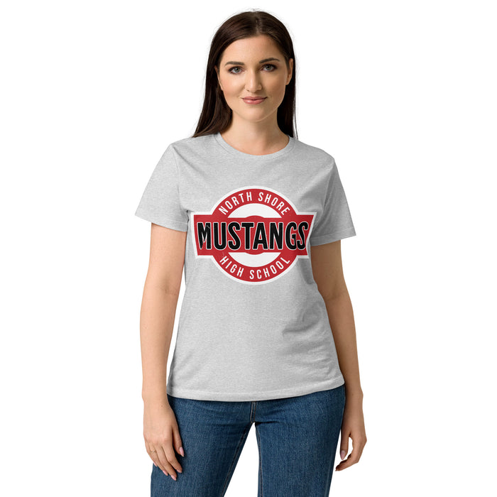 Front view of North Shore High School Mustangs Women's Grey SoftStyle T-shirt 011