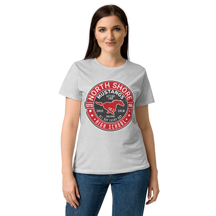 Front view of North Shore High School Mustangs Women's Grey SoftStyle T-shirt 224