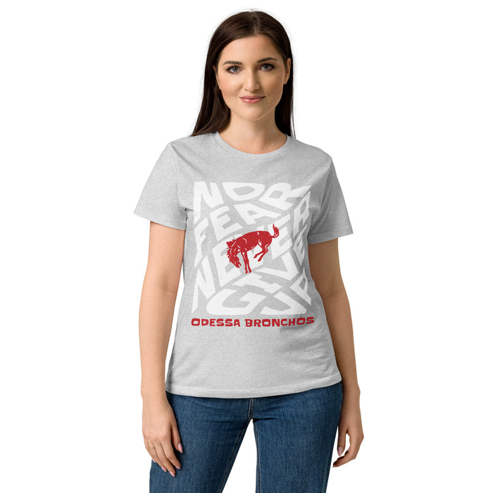 Man wearing Odessa High School Bronchos Women's Grey SoftStyle T-shirt 236