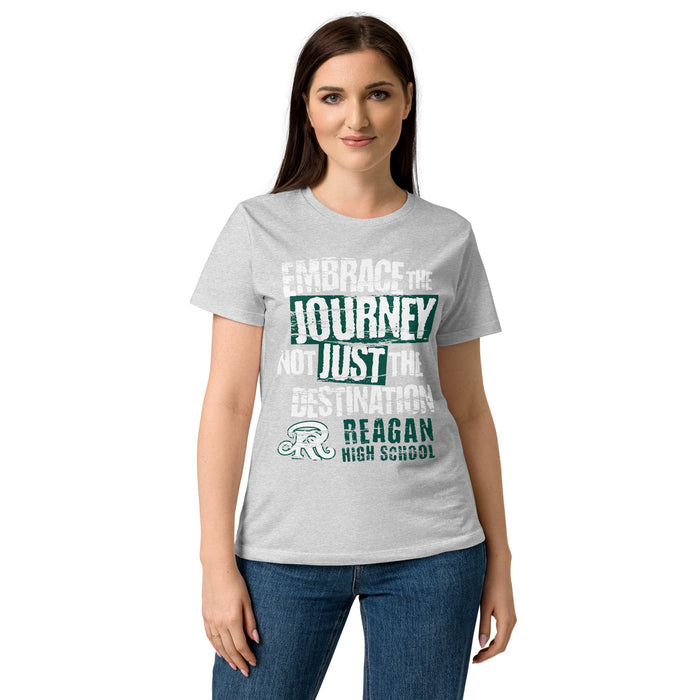 Front view of Reagan High School Rattlers Women's Grey SoftStyle T-shirt 232