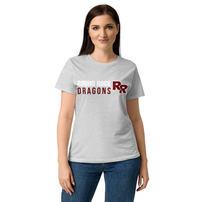 Front view of Round Rock High School Dragons Women's Grey SoftStyle T-shirt 200