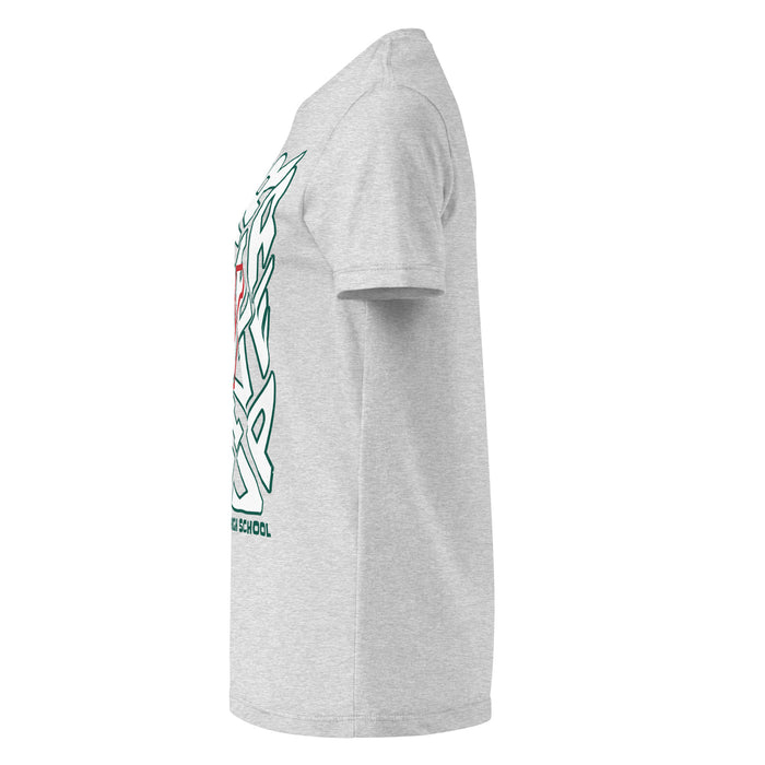 Side view of The Woodlands High School Highlanders Women's Sport Grey SoftStyle T-shirt 236