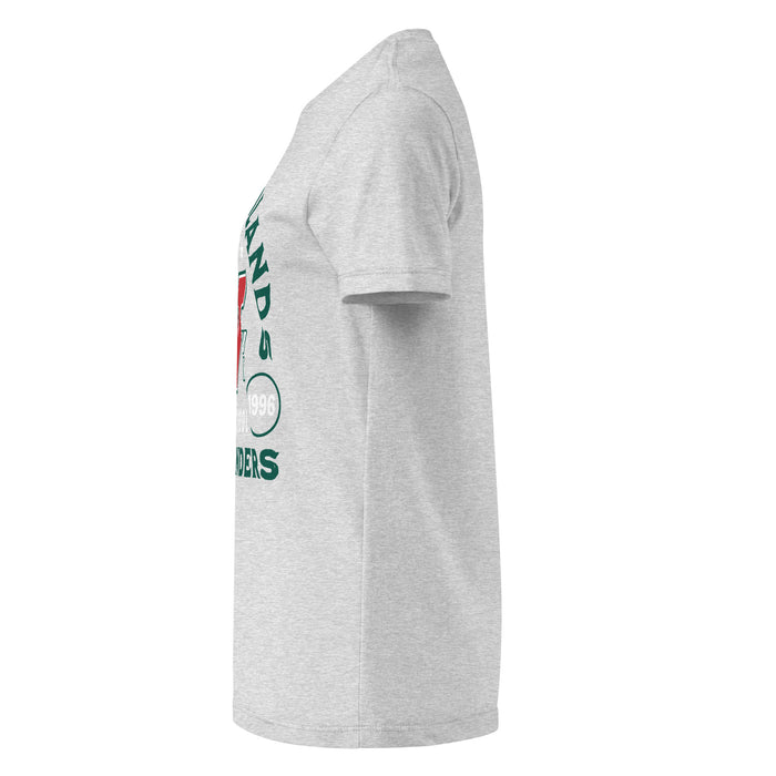 Side view of The Woodlands High School Highlanders Women's Sport Grey SoftStyle T-shirt 208