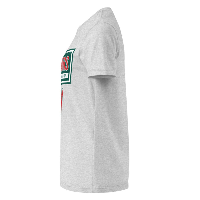Side view of The Woodlands High School Highlanders Women's Sport Grey SoftStyle T-shirt 049