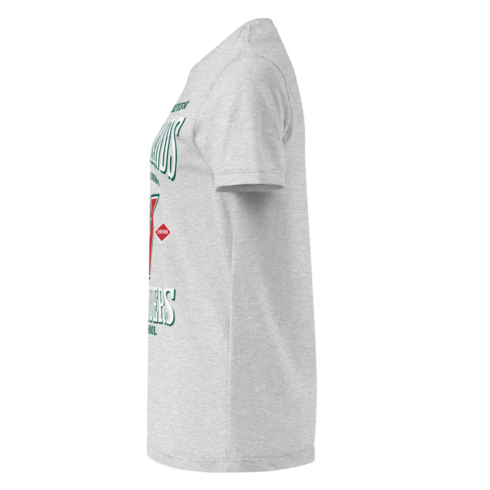 Side view of The Woodlands High School Highlanders Women's Sport Grey SoftStyle T-shirt 230