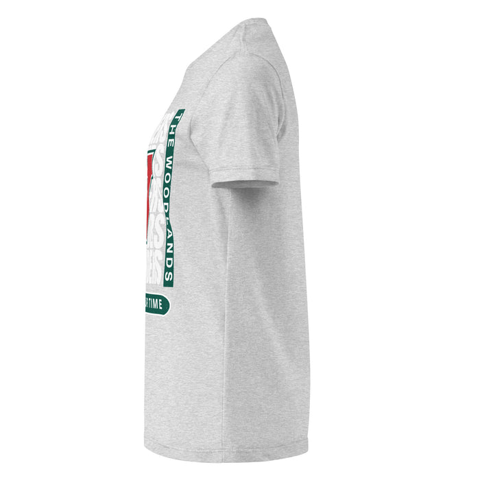 Side view of The Woodlands High School Highlanders Women's Sport Grey SoftStyle T-shirt 235