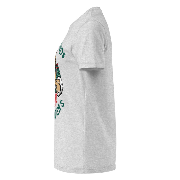 Side view of The Woodlands High School Highlanders Women's Sport Grey SoftStyle T-shirt 228