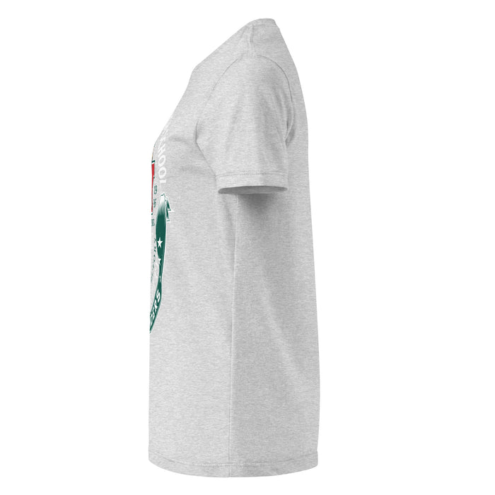 Side view of The Woodlands High School Highlanders Women's Sport Grey SoftStyle T-shirt 224