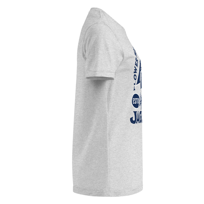 Side view of Flower Mound High School Jaguars Women's Sport Grey SoftStyle T-shirt 208