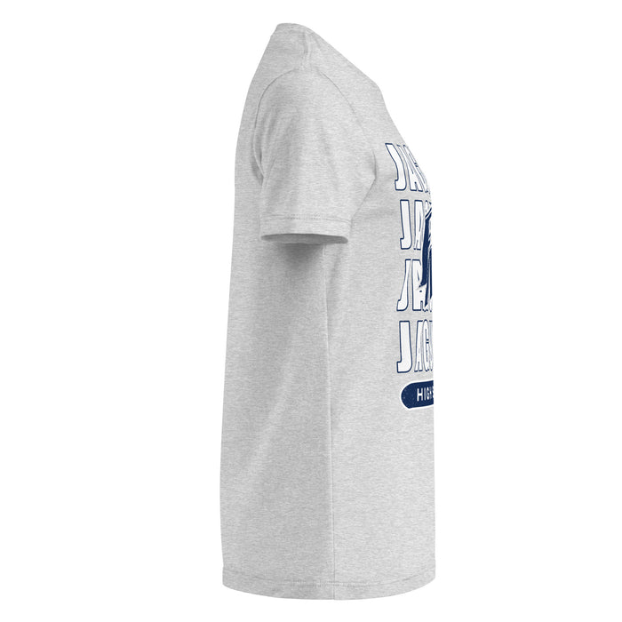 Side view of Flower Mound High School Jaguars Women's Sport Grey SoftStyle T-shirt 235