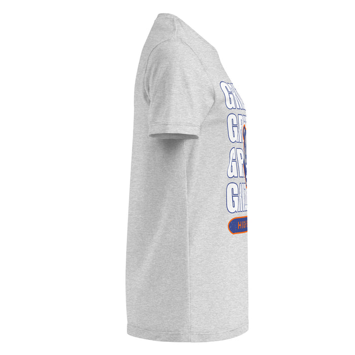 Side view of Grand Oaks High School Grizzlies Women's Sport Grey SoftStyle T-shirt 235