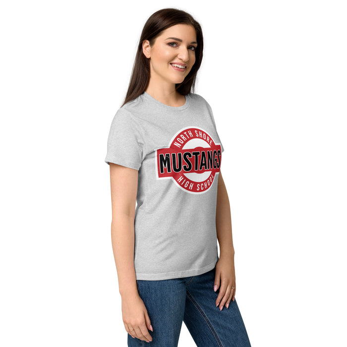 Side view of North Shore High School Mustangs Women's Grey SoftStyle T-shirt 011