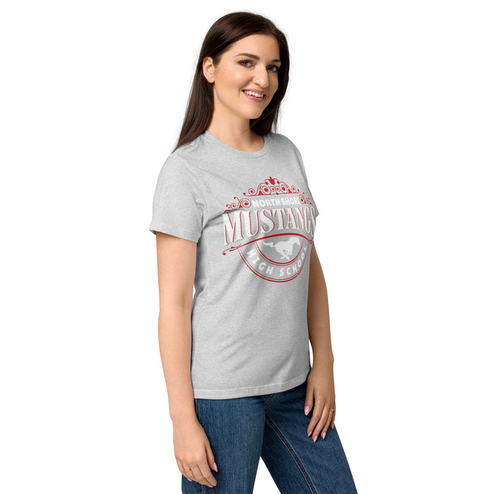 Side view of North Shore High School Mustangs Women's Grey SoftStyle T-shirt 211