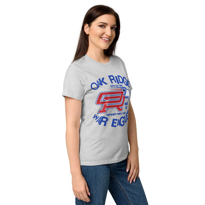 Side view of Oak Ridge High School War Eagles Women's Grey SoftStyle T-shirt 228