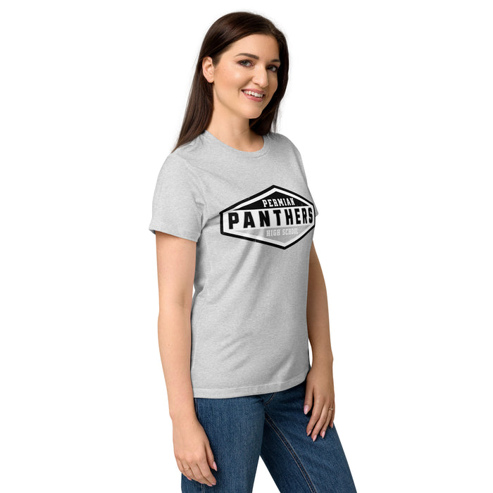 Side view of Permian High School Panthers Women's Grey SoftStyle T-shirt 009