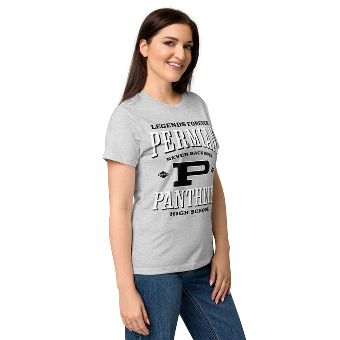 Side view of Permian High School Panthers Women's Grey SoftStyle T-shirt 230