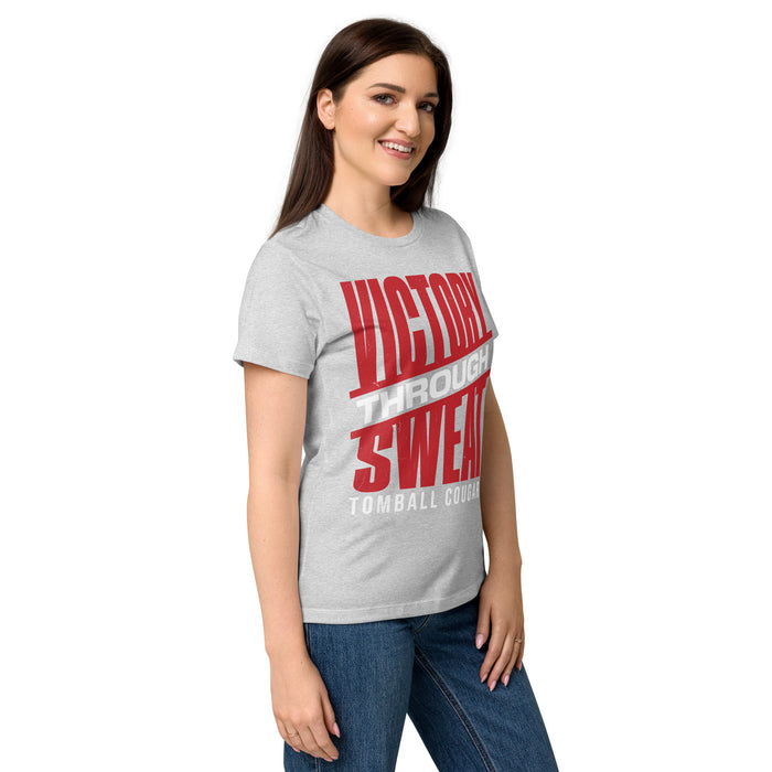 Side view of Tomball High School Cougars Women's Grey SoftStyle T-shirt 241