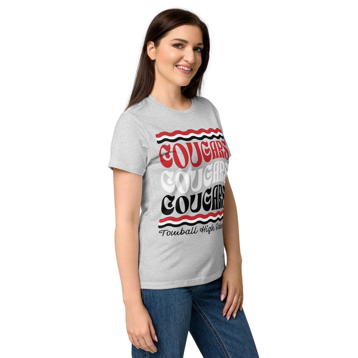 Side view of Tomball High School Cougars Women's Grey SoftStyle T-shirt 227