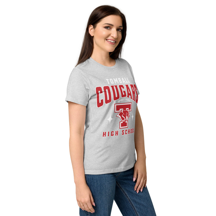 Side view of Tomball High School Cougars Women's Grey SoftStyle T-shirt 213