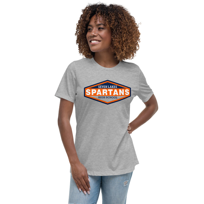 Young lady wearing Seven Lakes High School Spartans Grey Women's T-shirt 009