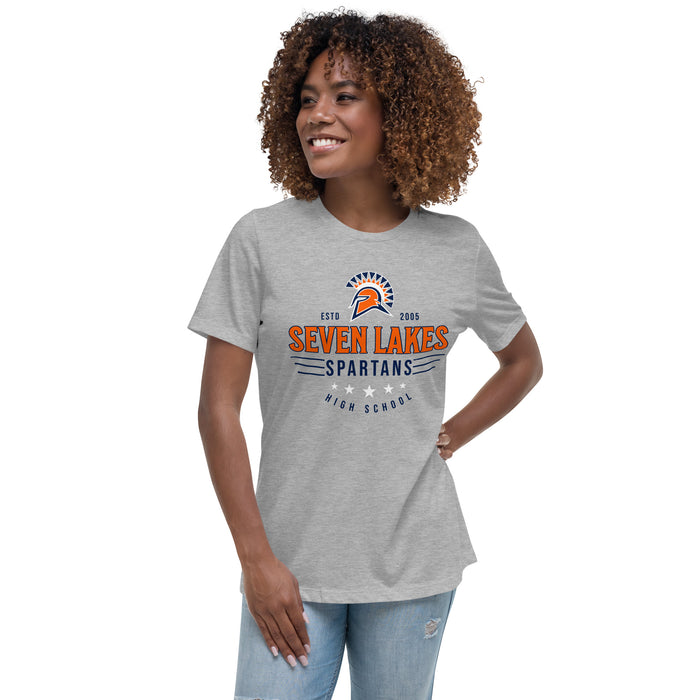 Young lady wearing Seven Lakes High School Spartans Grey Women's T-shirt 217