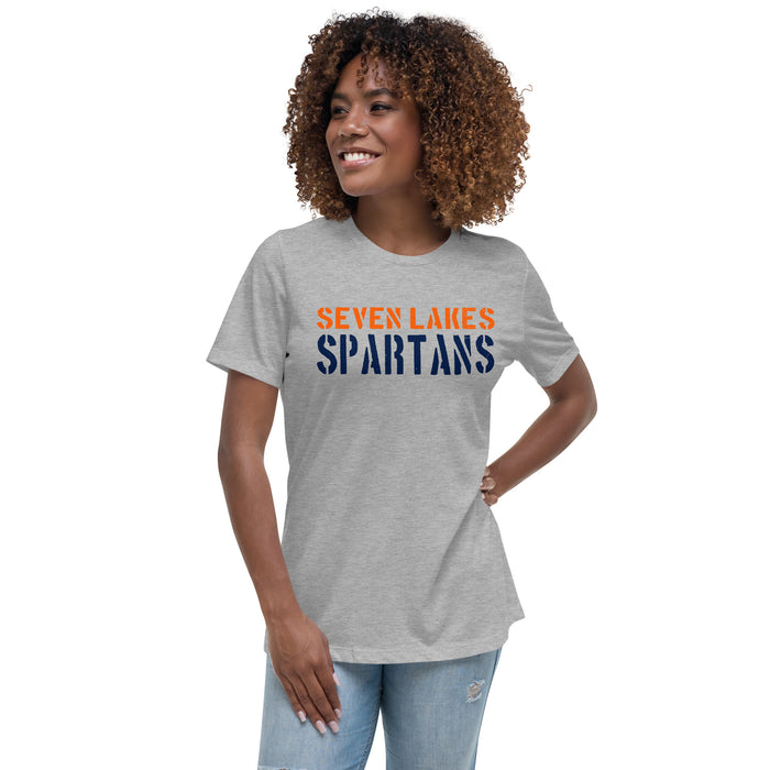 Young lady wearing Seven Lakes High School Spartans Grey Women's T-shirt 017