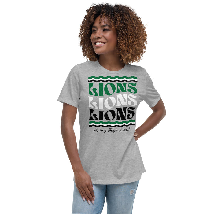 Woman wearing Spring High School Lions Women's Grey Relaxed T-shirt 210