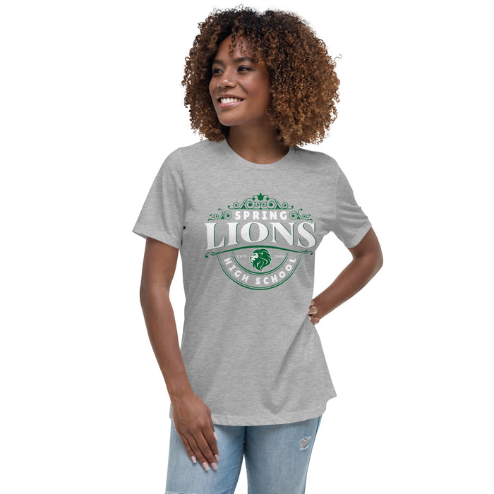 Woman wearing Spring High School Lions Women's Grey Relaxed T-shirt 211