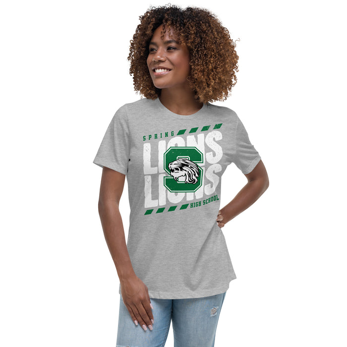 Woman wearing Spring High School Lions Women's Grey Relaxed T-shirt 223