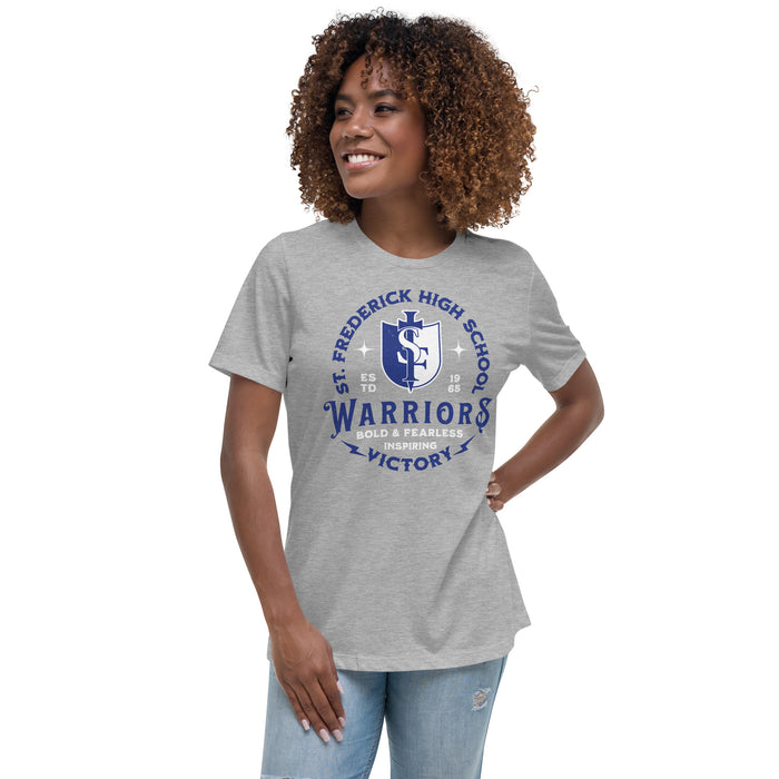 Woman wearing St. Frederick High School Warriors Grey Women's T-shirt 206