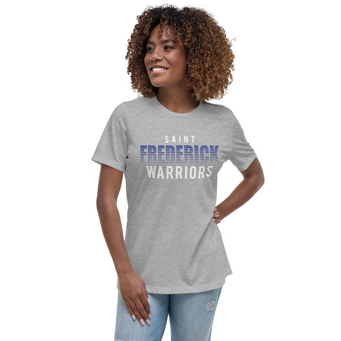 Woman wearing St. Frederick High School Warriors Grey Women's T-shirt 024 