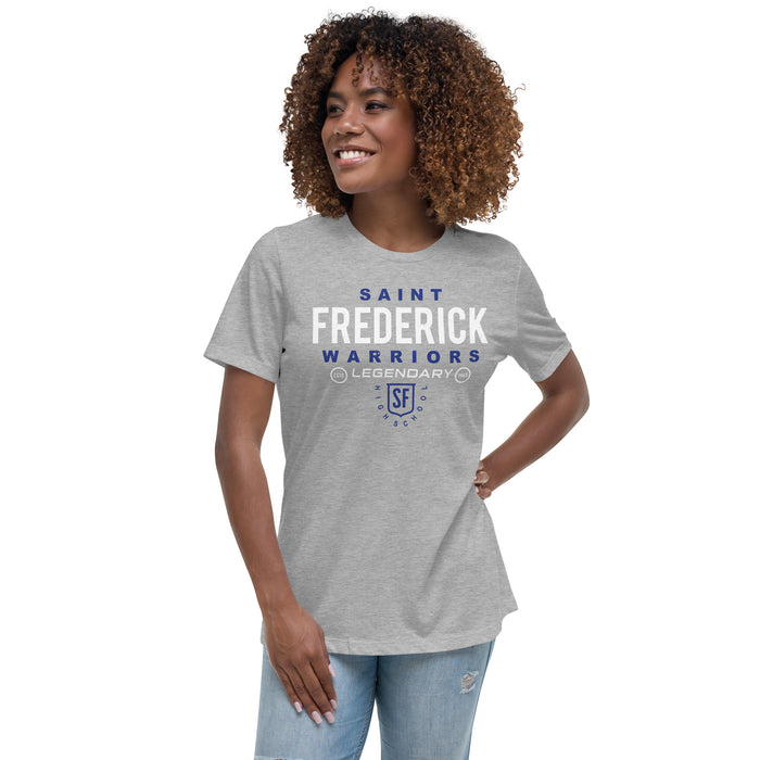 Woman wearing St. Frederick High School Warriors Grey Women's T-shirt 003