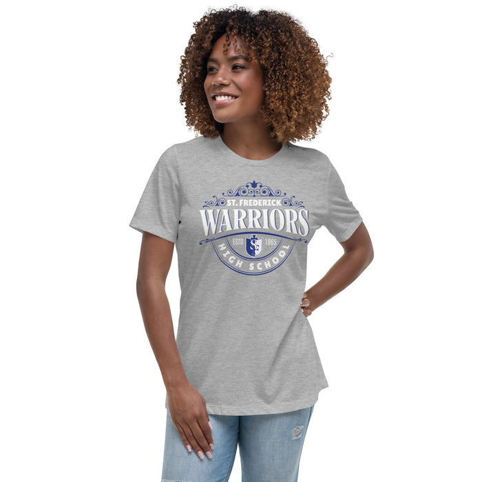 Woman wearing St. Frederick High School Warriors Grey Women's T-shirt 211