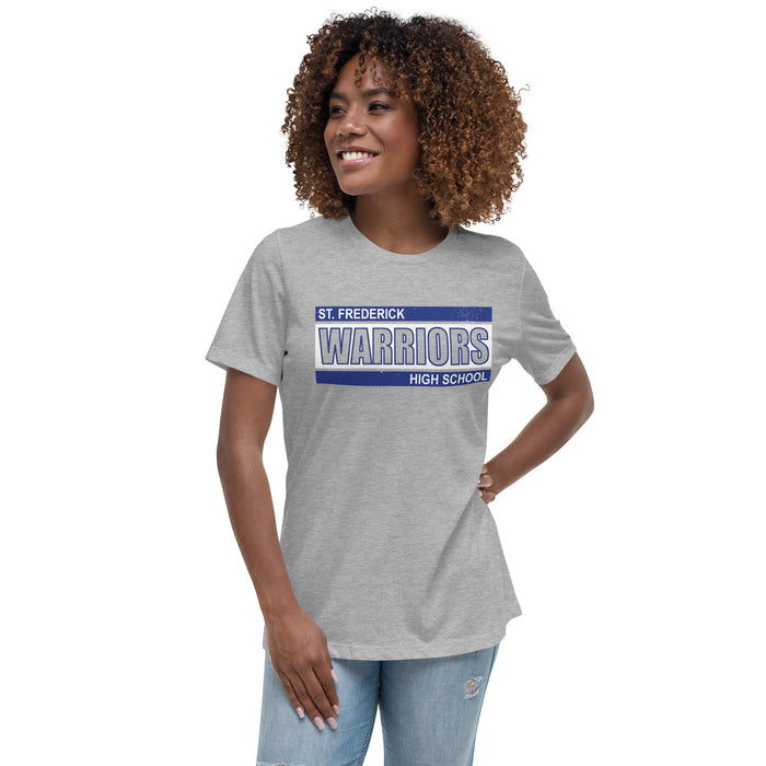 Woman wearing St. Frederick High School Warriors Grey Women's T-shirt 098