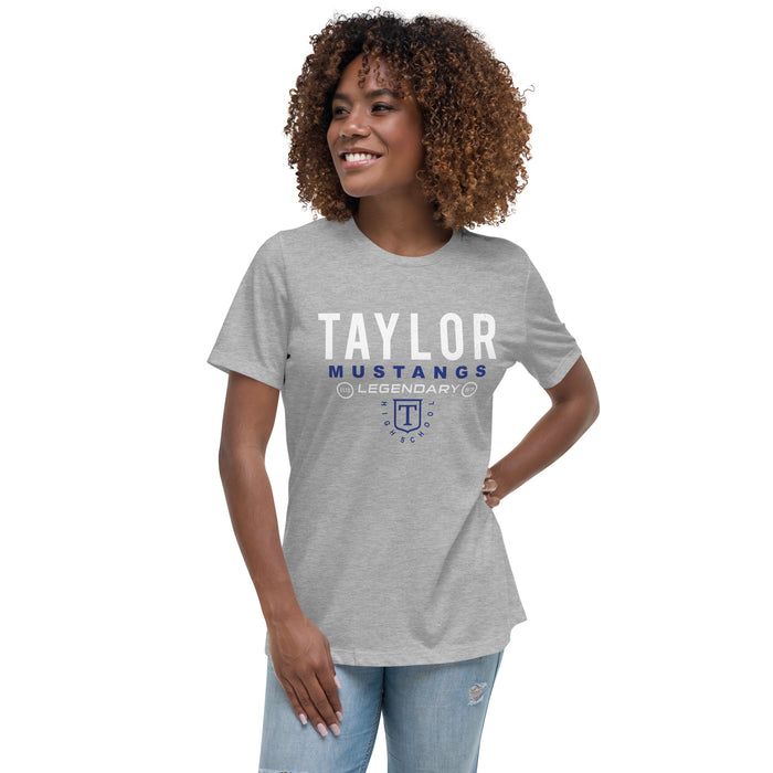 Woman wearing Taylor High School Mustangs Women's Grey T-shirt 003