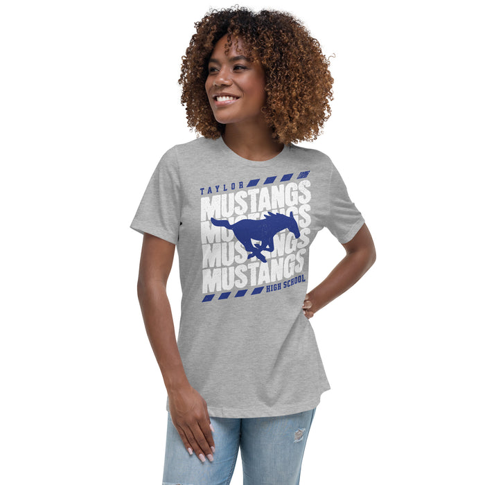 Woman wearing Taylor High School Mustangs Women's Grey T-shirt 223