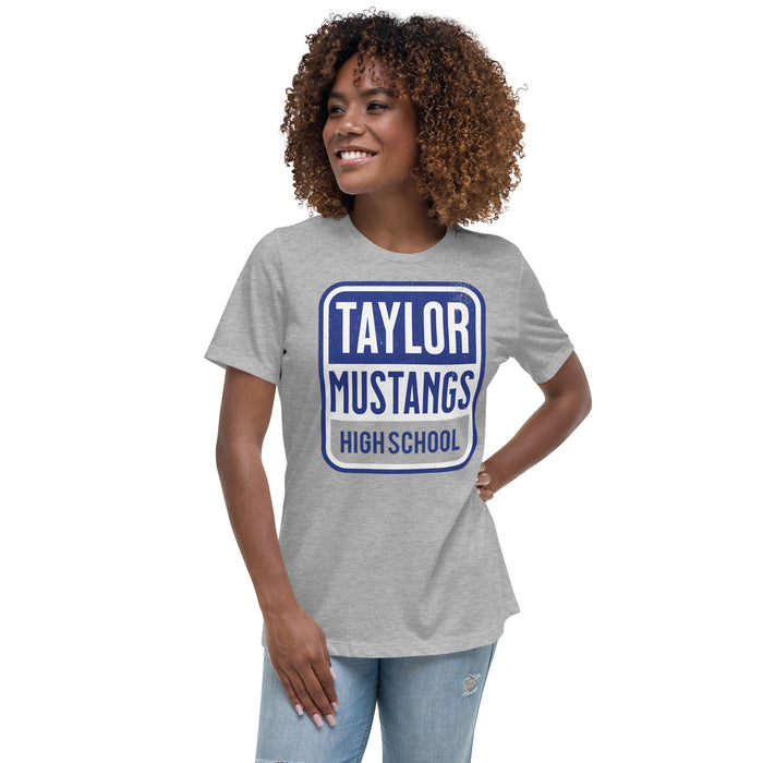 Woman wearing Taylor High School Mustangs Women's Grey T-shirt 001