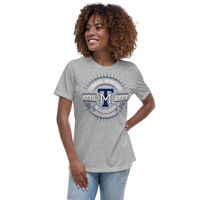 Woman wearing Tomball Memorial High School Wildcats Women's Grey T-shirt 201