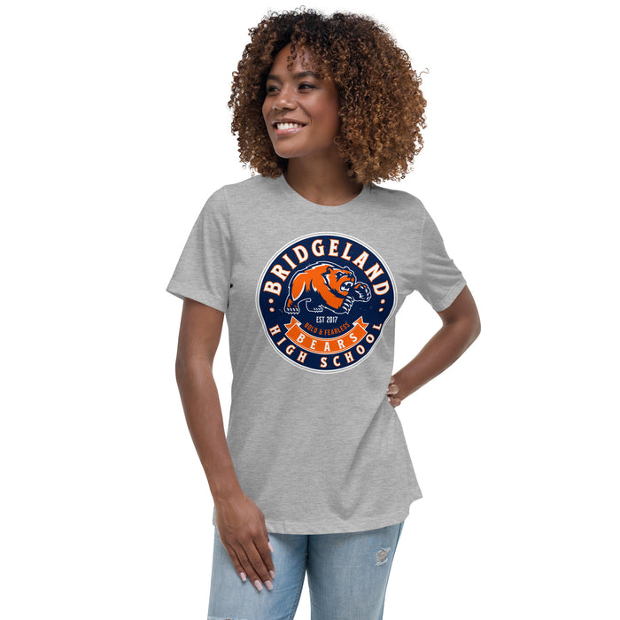 Woman wearing Bridgeland High School Bears Women's Grey T-shirt 215