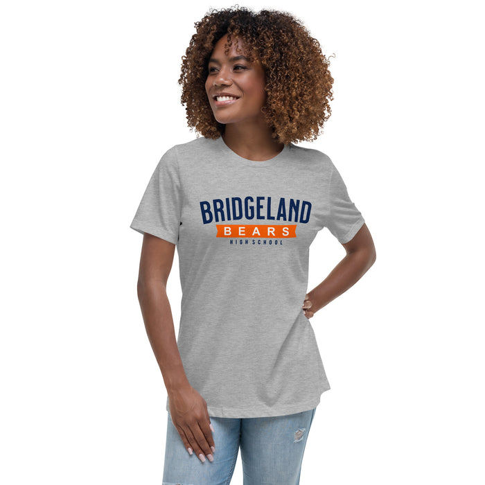 Woman wearing Bridgeland High School Bears Women's Navy Blue T-shirt 021