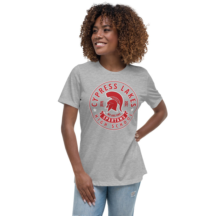 Woman wearing Cypress Lakes High School Spartans Heather Grey Women's T-shirt 215