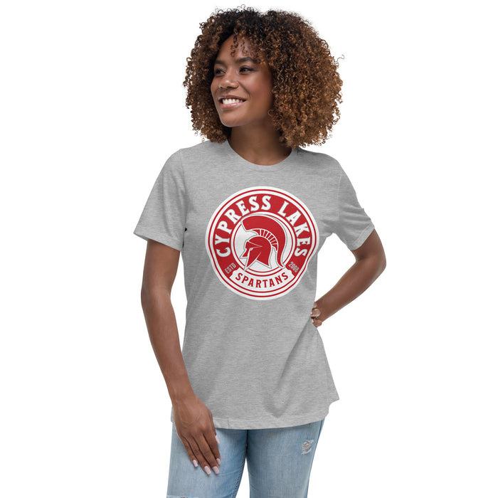 Woman wearing Cypress Lakes High School Spartans Heather Grey Women's T-shirt 220