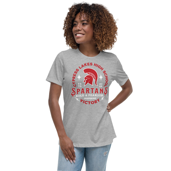 Woman wearing Cypress Lakes High School Spartans Heather Grey Women's T-shirt 206