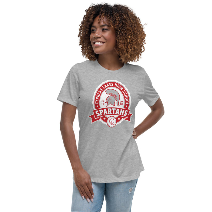 Woman wearing Cypress Lakes High School Spartans Heather Grey Women's T-shirt 212