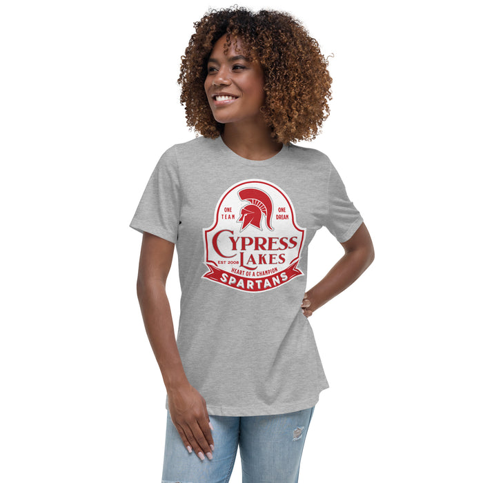 Woman wearing Cypress Lakes High School Spartans Heather Grey Women's T-shirt 219